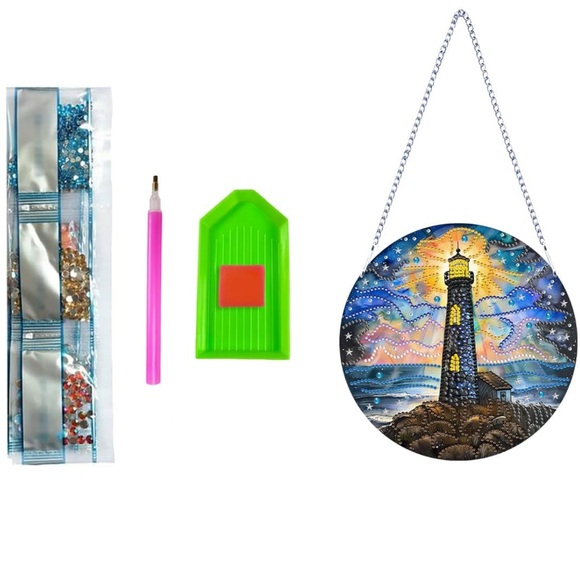 DIY Hanging Diamonds Painting Pendant Kit Lighthouse, - Picture 3 of 4